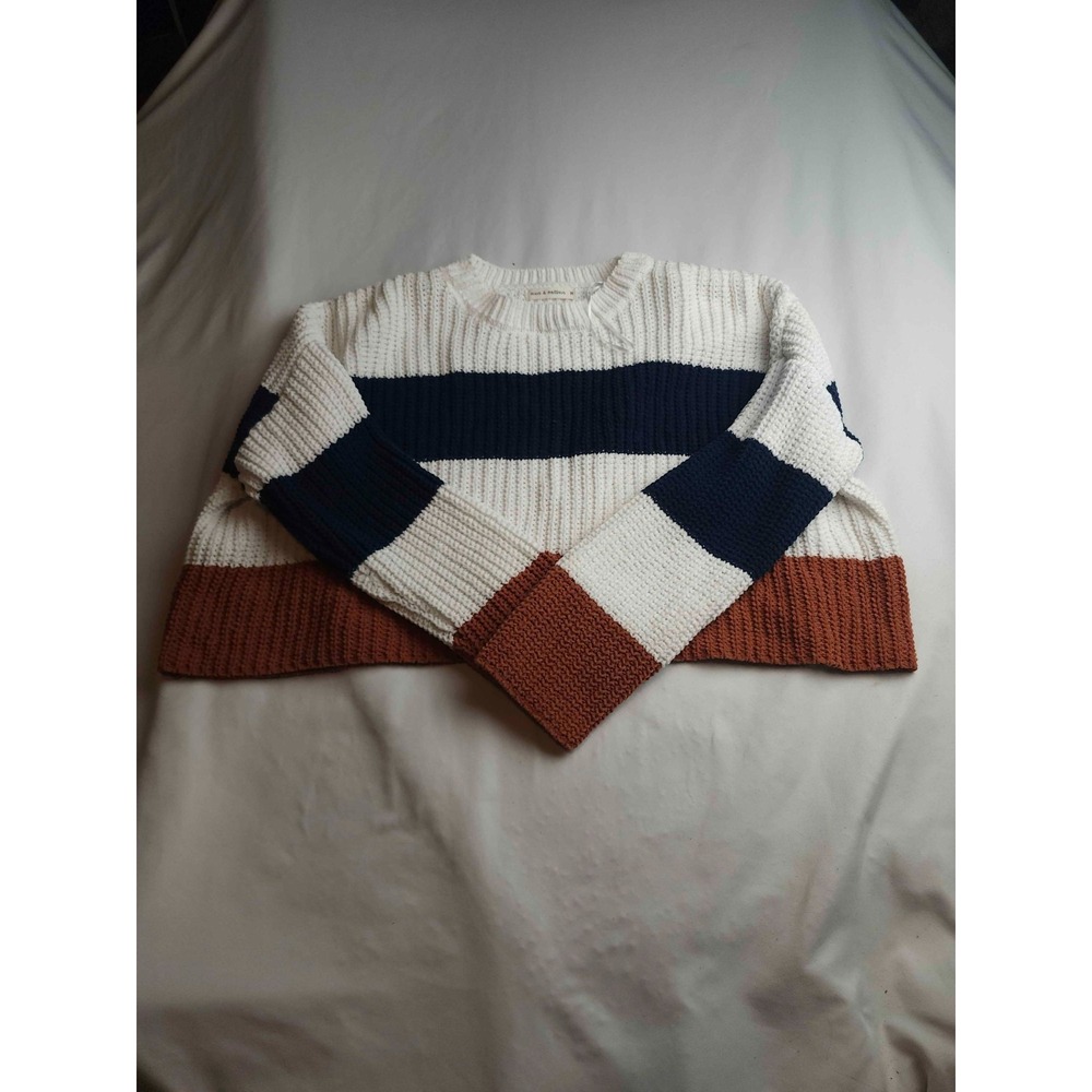 Moon & Madison Cropped Sweater Womens M Striped Preppy Minimalist Light Academia